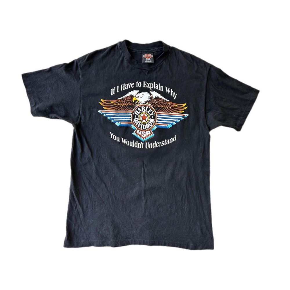 Black T Shirt "If I Have To Explain" Harley Davidson 1993 Single Stitch Large